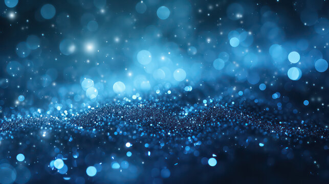 blue luxury glitter and bokeh particles, blue bokeh background, holiday festival background