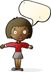 cartoon shocked woman with speech bubble