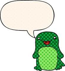 cartoon penguin and speech bubble in comic book style