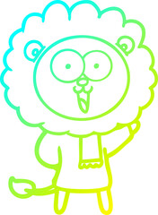 cold gradient line drawing happy cartoon lion