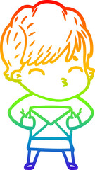 rainbow gradient line drawing cartoon woman thinking