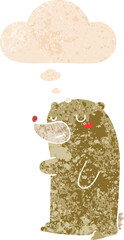 cute cartoon bear and thought bubble in retro textured style