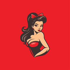 Pin up girl character flat vector design