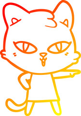 warm gradient line drawing cartoon cat in dress pointing