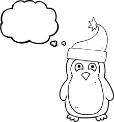 thought bubble cartoon christmas robin wearing santa hat