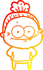 warm gradient line drawing cartoon happy old woman