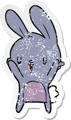 distressed sticker of a cute cartoon rabbit