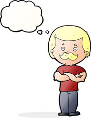 cartoon manly mustache man with thought bubble