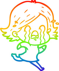 rainbow gradient line drawing cartoon woman crying