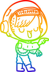 rainbow gradient line drawing cartoon astronaut woman