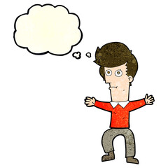 cartoon startled man with thought bubble