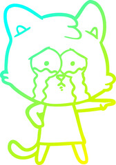 cold gradient line drawing cartoon crying cat