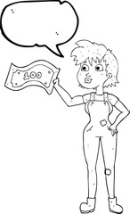 speech bubble cartoon confident farmer woman with money