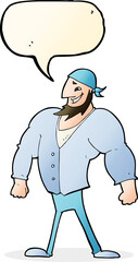 cartoon manly sailor man with speech bubble
