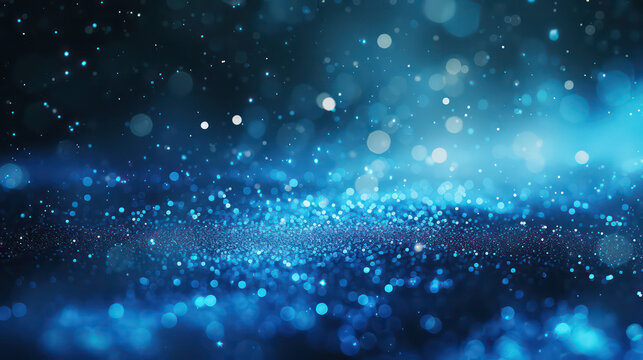 blue luxury glitter and bokeh particles, blue bokeh background, holiday festival background