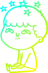 cold gradient line drawing cartoon amazed boy