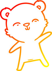 warm gradient line drawing happy cartoon polar bear pointing