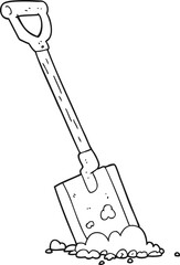 black and white cartoon shovel in dirt