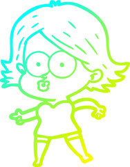cold gradient line drawing cartoon girl pouting