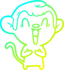 cold gradient line drawing cartoon laughing monkey