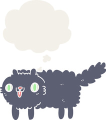 cartoon cat and thought bubble in retro style