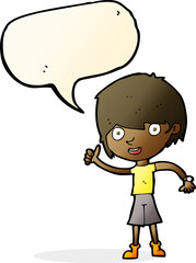 cartoon boy with positive attitude with speech bubble
