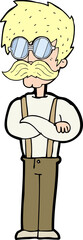 cartoon hipster man with mustache and spectacles