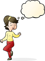 cartoon dancing woman with thought bubble