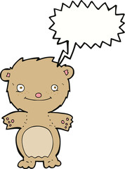 cartoon happy little teddy bear with speech bubble