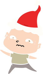 flat color illustration of a nervous man wearing santa hat
