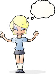 cartoon pretty girl with idea with thought bubble