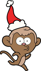 line drawing of a surprised monkey wearing santa hat