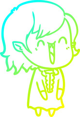 Obraz premium cold gradient line drawing cute cartoon happy vampire girl