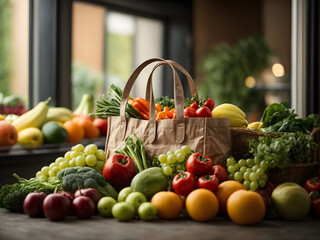 Shopping bag full of fresh vegetables and fruits