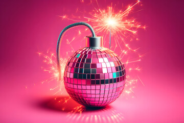 Pink disco ball fuse bomb concept. Time for party.