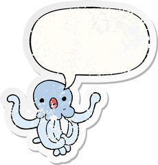 cartoon jellyfish and speech bubble distressed sticker