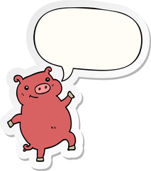 cartoon dancing pig and speech bubble sticker
