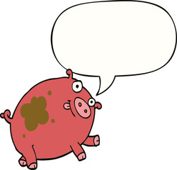 cartoon pig and speech bubble