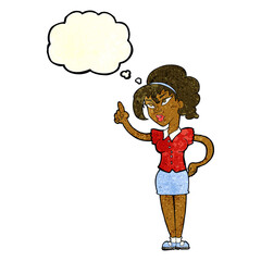 cartoon woman with idea with thought bubble