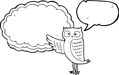 speech bubble cartoon owl pointing
