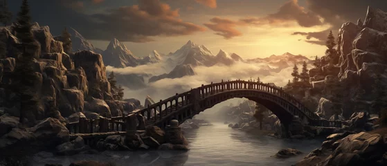 Photo sur Plexiglas Gris Sunset Arch Bridge in Mountainous Terrain