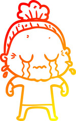 warm gradient line drawing cartoon crying old lady