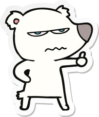 sticker of a angry bear polar cartoon giving thumbs up