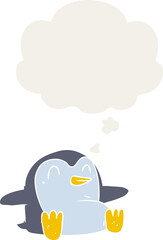 cartoon penguin and thought bubble in retro style