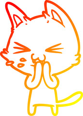 warm gradient line drawing cartoon cat hissing
