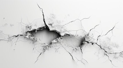 a hole in the wall with a crack on a pristine white background, the visual impact of the image, further accentuated effect to evoke a sense of mystery and artistic flair. - obrazy, fototapety, plakaty