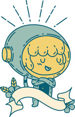 banner with tattoo style woman in astronaut suit