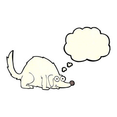 cartoon happy dog with thought bubble