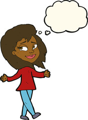 stress free woman cartoon with thought bubble