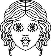 black line tattoo of female face